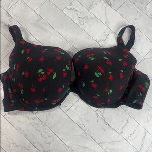 NWOT Cacique Lane Bryant Womans Push-Up Bra Black Cherry Heart UNDERWIRE 46DDD